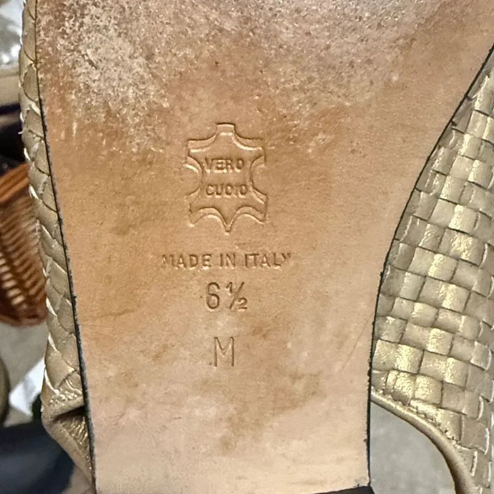Fiale Collection gold woven leather slingback flats